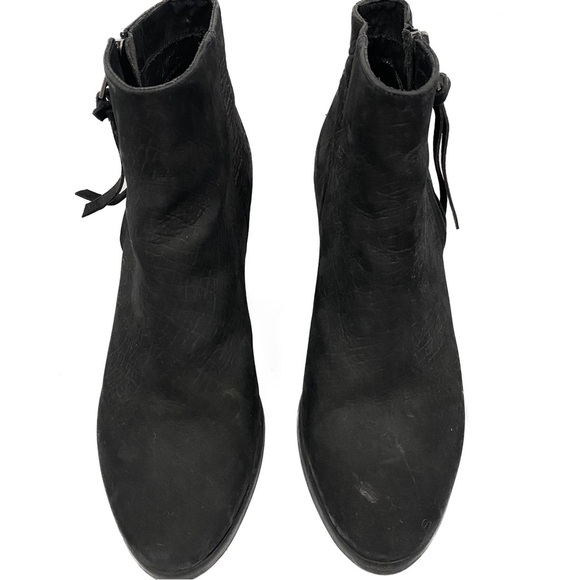 All Saints Womens Jonas‎ Leather Ankle Bootie 41 Black Embossed Nubuck Heeled - Picture 4 of 12